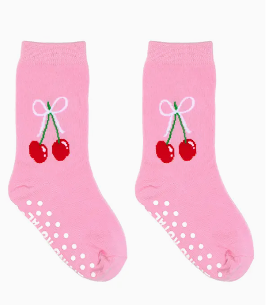 3D Packaged Crew Socks - Kids - Cherries Tied w/ Bow - Pink