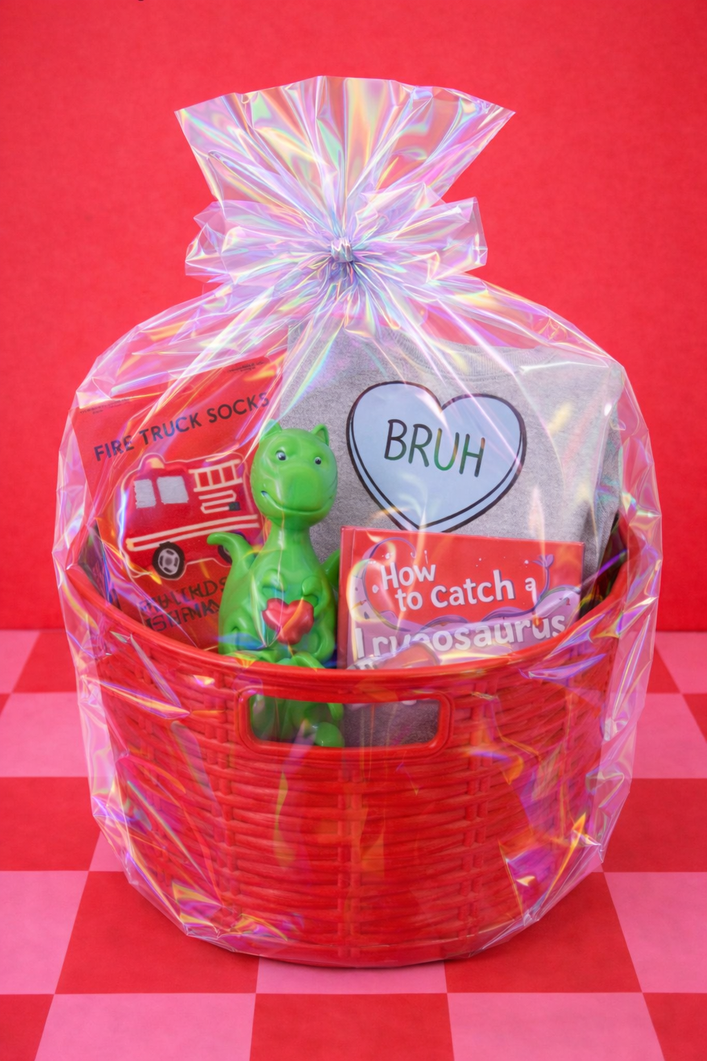 Boys Valentines Red Shopping Basket