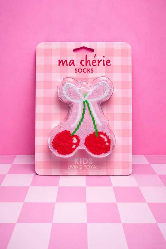 3D Packaged Crew Socks - Kids - Cherries Tied w/ Bow - Pink