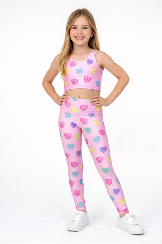 Kids Valentine's Conversation Hearts Leggings