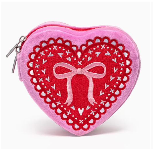 Velvet Jewelry Zip Case / Organizer - Heart Shaped w/ Bow