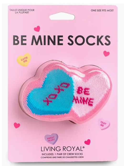 3D Packaged Crew Socks - Candy Hearts - "Be Mine" - Pink