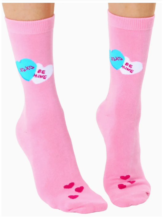3D Packaged Crew Socks - Candy Hearts - "Be Mine" - Pink