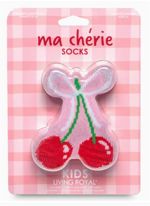 3D Packaged Crew Socks - Kids - Cherries Tied w/ Bow - Pink