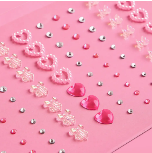 Bow and Heart Face Gems | Pink Pearls, Crystal Stickers