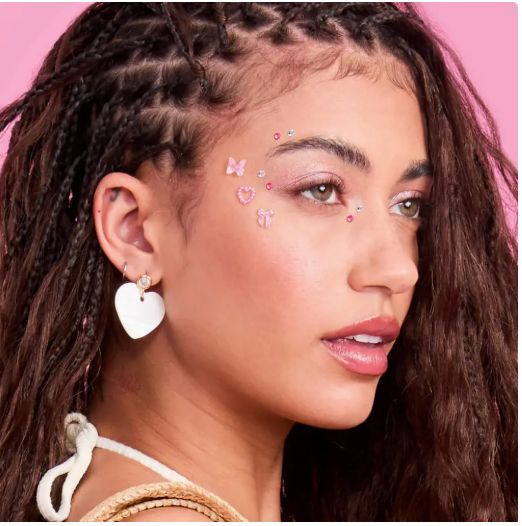 Bow and Heart Face Gems | Pink Pearls, Crystal Stickers