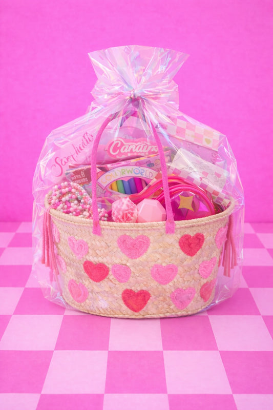 Girls Valentines Day Pink Heart Basket