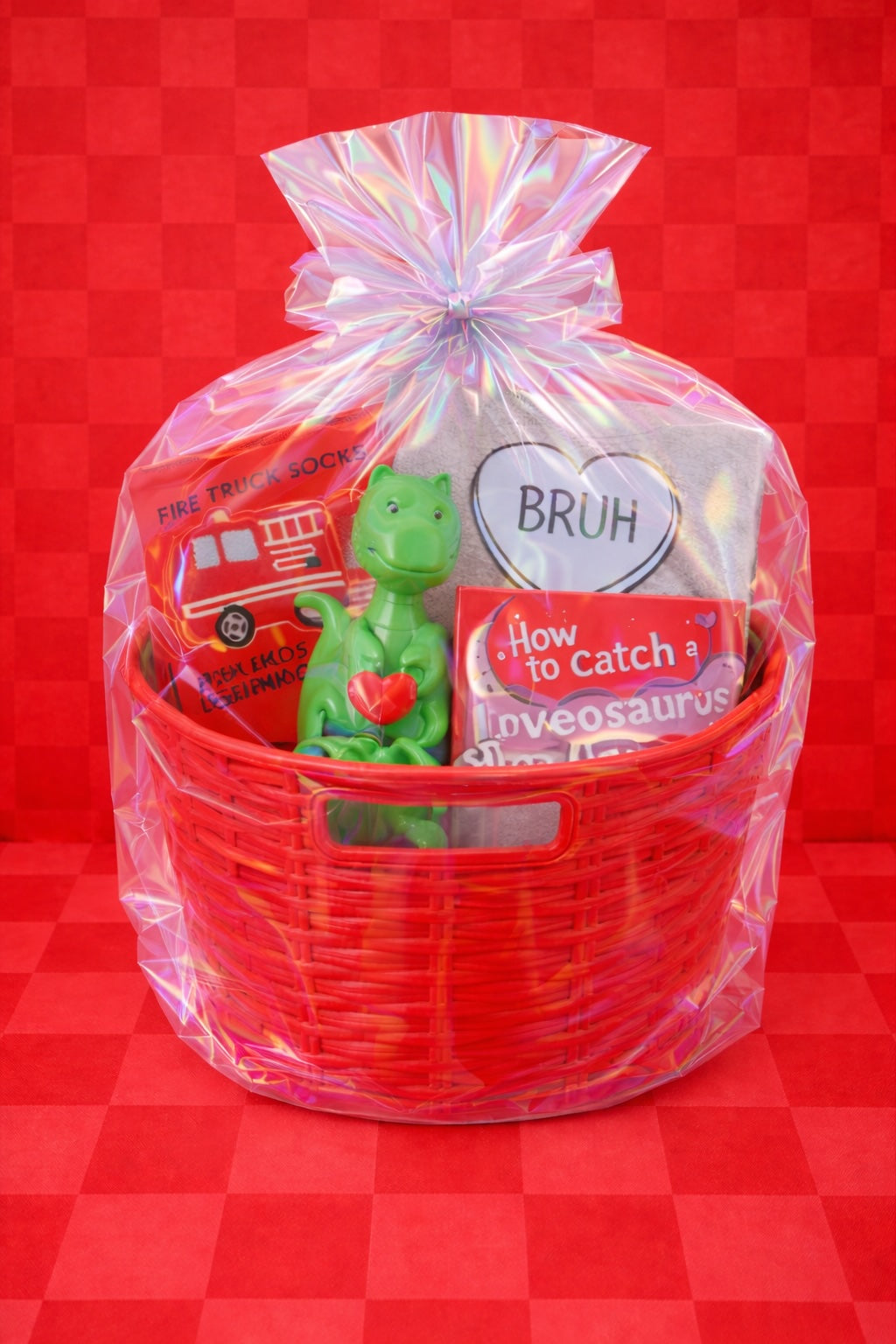 Boys Valentines Red Shopping Basket